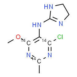 ChemSpider 2D Image | 4-Chloro-N-(4,5-dihydro-1H-imidazol-2-yl)-6-methoxy-2-methyl-5-(2,4,6-~14~C_3_)pyrimidinamine | C614C3H12ClN5O