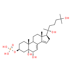 ChemSpider 2D Image | (3beta,5alpha,6alpha,9xi,20R)-5,6,20,25-Tetrahydroxycholesta-7,14-dien-3-yl dihydrogen phosphate | C27H45O8P