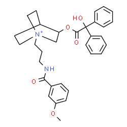 ChemSpider 2D Image | 3-[2-Hydroxy(diphenyl)acetoxy]-1-{3-[(3-methoxybenzoyl)amino]propyl}-1-azoniabicyclo[2.2.2]octane | C32H37N2O5