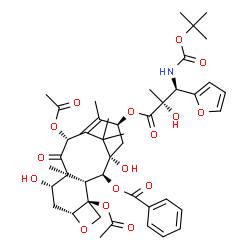 ChemSpider 2D Image | (2alpha,5beta,7beta,10beta,13alpha)-4,10-bis(acetyloxy)-13-{[(2R,3R)-3-[(tert-butoxycarbonyl)amino]-3-(furan-2-yl)-2-hydroxy-2-methylpropanoyl]oxy}-1,7-dihydroxy-9-oxo-5,20-epoxytax-11-en-2-yl benzoate | C44H55NO16