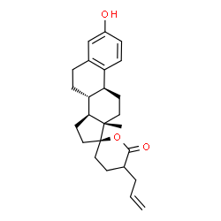 ChemSpider 2D Image | (8R,9S,13S,14S,17R)-5'-Allyl-3-hydroxy-13-methyl-4',5',6,7,8,9,11,12,13,14,15,16-dodecahydrospiro[cyclopenta[a]phenanthrene-17,2'-pyran]-6'(3'H)-one | C25H32O3