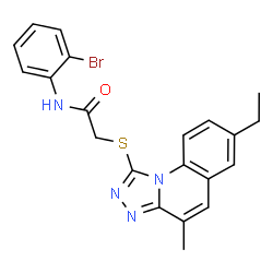 ChemSpider 2D Image | N-(2-Bromophenyl)-2-[(7-ethyl-4-methyl[1,2,4]triazolo[4,3-a]quinolin-1-yl)sulfanyl]acetamide | C21H19BrN4OS