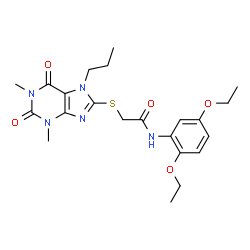 ChemSpider 2D Image | N-(2,5-Diethoxyphenyl)-2-[(1,3-dimethyl-2,6-dioxo-7-propyl-2,3,6,7-tetrahydro-1H-purin-8-yl)sulfanyl]acetamide | C22H29N5O5S