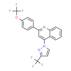 ChemSpider 2D Image | 2-[4-(Trifluoromethoxy)phenyl]-4-[3-(trifluoromethyl)-1H-pyrazol-1-yl]quinoline | C20H11F6N3O