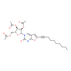 ChemSpider 2D Image | 6-(1-Decyn-1-yl)-3-(2,3,5-tri-O-acetyl-beta-D-ribofuranosyl)furo[2,3-d]pyrimidin-2(3H)-one | C27H34N2O9