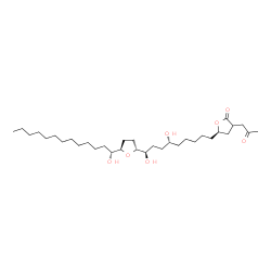 ChemSpider 2D Image | (5R)-5-[(6R,9R)-6,9-Dihydroxy-9-{(2R,5R)-5-[(1R)-1-hydroxytridecyl]tetrahydro-2-furanyl}nonyl]-3-(2-oxopropyl)dihydro-2(3H)-furanone | C33H60O7