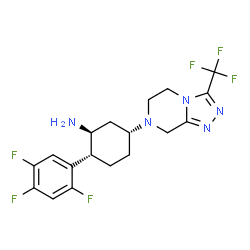 ChemSpider 2D Image | (1S,2R,5R)-5-[3-(Trifluoromethyl)-5,6-dihydro[1,2,4]triazolo[4,3-a]pyrazin-7(8H)-yl]-2-(2,4,5-trifluorophenyl)cyclohexanamine | C18H19F6N5