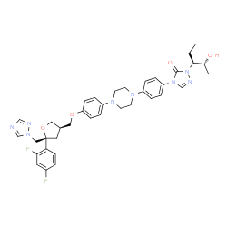 ChemSpider 2D Image | 2,5-anhydro-1,3,4-trideoxy-2-(2,4-difluorophenyl)-4-({4-[4-(4-{1-[(2R,3S)-2-hydroxypentan-3-yl]-5-oxo-1,5-dihydro-4H-1,2,4-triazol-4-yl}phenyl)piperazin-1-yl]phenoxy}methyl)-1-(1H-1,2,4-triazol-1-yl)-D-threo-pentitol | C37H42F2N8O4