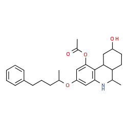 ChemSpider 2D Image | 9-Hydroxy-6-methyl-3-[(5-phenyl-2-pentanyl)oxy]-5,6,6a,7,8,9,10,10a-octahydro-1-phenanthridinyl acetate | C27H35NO4