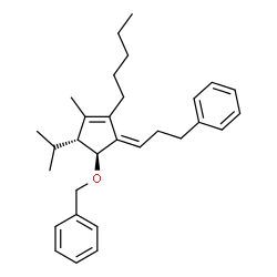 ChemSpider 2D Image | {(3E)-3-[(4R,5S)-5-(Benzyloxy)-4-isopropyl-3-methyl-2-pentyl-2-cyclopenten-1-ylidene]propyl}benzene | C30H40O