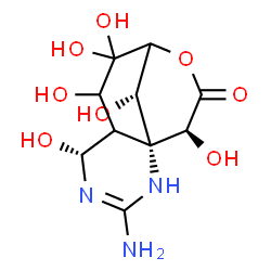ChemSpider 2D Image | (1R,5R,12S,13S)-3-Amino-5,7,8,8,12,13-hexahydroxy-10-oxa-2,4-diazatricyclo[7.3.1.0~1,6~]tridec-3-en-11-one | C10H15N3O8