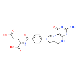 ChemSpider 2D Image | N-[4-(3-Amino-1-oxo-1,4,5,6,6a,7-hexahydro-8H-imidazo[1,5-f]pteridin-10-ium-8-yl)benzoyl]-D-glutamic acid | C20H22N7O6