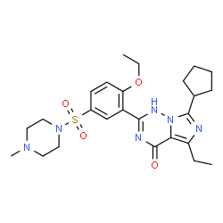 ChemSpider 2D Image | 7-cyclopentyl-2-{2-ethoxy-5-[(4-methylpiperazin-1-yl)sulfonyl]phenyl}-5-ethylimidazo[5,1-f][1,2,4]triazin-4-ol | C25H34N6O4S