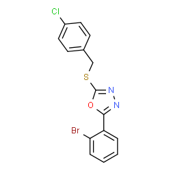 ChemSpider 2D Image | 2-(2-Bromophenyl)-5-[(4-chlorobenzyl)sulfanyl]-1,3,4-oxadiazole | C15H10BrClN2OS