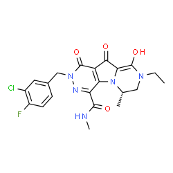 ChemSpider 2D Image | (6S)-2-(3-Chloro-4-fluorobenzyl)-8-ethyl-9-hydroxy-N,6-dimethyl-1,10-dioxo-1,2,6,7,8,10-hexahydropyrazino[1',2':1,5]pyrrolo[2,3-d]pyridazine-4-carboxamide | C21H21ClFN5O4