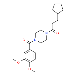 ChemSpider 2D Image | 3-Cyclopentyl-1-[4-(3,4-dimethoxybenzoyl)-1-piperazinyl]-1-propanone | C21H30N2O4