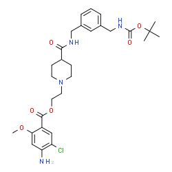 ChemSpider 2D Image | 2-[4-({3-[({[(2-Methyl-2-propanyl)oxy]carbonyl}amino)methyl]benzyl}carbamoyl)-1-piperidinyl]ethyl 4-amino-5-chloro-2-methoxybenzoate | C29H39ClN4O6