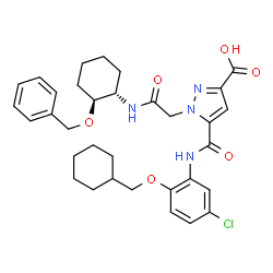 ChemSpider 2D Image | 1-(2-{[(1S,2S)-2-(Benzyloxy)cyclohexyl]amino}-2-oxoethyl)-5-{[5-chloro-2-(cyclohexylmethoxy)phenyl]carbamoyl}-1H-pyrazole-3-carboxylic acid | C33H39ClN4O6