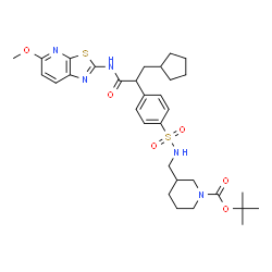 ChemSpider 2D Image | 2-Methyl-2-propanyl 3-({[(4-{3-cyclopentyl-1-[(5-methoxy[1,3]thiazolo[5,4-b]pyridin-2-yl)amino]-1-oxo-2-propanyl}phenyl)sulfonyl]amino}methyl)-1-piperidinecarboxylate | C32H43N5O6S2