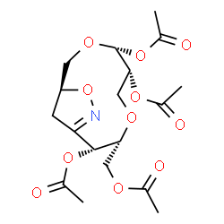 ChemSpider 2D Image | (1S,4R,5R,8R,9R)-8-(Acetoxymethyl)-3,7,12-trioxa-11-azabicyclo[8.2.1]tridec-10-ene-4,5,9-triyl triacetate | C18H25NO11