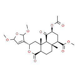 ChemSpider 2D Image | Methyl (2S,4aR,6aR,7R,9S,10aS,10bR)-9-acetoxy-2-(2,5-dimethoxy-2,5-dihydro-3-furanyl)-6a,10b-dimethyl-4,10-dioxododecahydro-2H-benzo[f]isochromene-7-carboxylate | C25H34O10