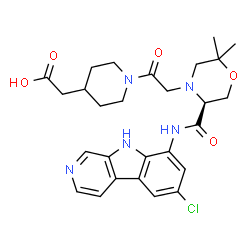 ChemSpider 2D Image | [1-({(5S)-5-[(6-Chloro-9H-beta-carbolin-8-yl)carbamoyl]-2,2-dimethyl-4-morpholinyl}acetyl)-4-piperidinyl]acetic acid | C27H32ClN5O5