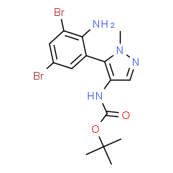 ChemSpider 2D Image | 2-Methyl-2-propanyl [5-(2-amino-3,5-dibromophenyl)-1-methyl-1H-pyrazol-4-yl]carbamate | C15H18Br2N4O2