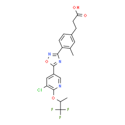 ChemSpider 2D Image | 3-[4-(5-{5-Chloro-6-[(1,1,1-trifluoro-2-propanyl)oxy]-3-pyridinyl}-1,2,4-oxadiazol-3-yl)-3-methylphenyl]propanoic acid | C20H17ClF3N3O4