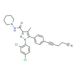 ChemSpider 2D Image | 5-[4-(4-Cyano-1-butyn-1-yl)phenyl]-1-(2,4-dichlorophenyl)-4-methyl-N-(1-piperidinyl)-1H-pyrazole-3-carboxamide | C27H25Cl2N5O