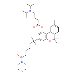ChemSpider 2D Image | 6,6,9-Trimethyl-3-[2-methyl-7-(4-morpholinyl)-7-oxo-2-heptanyl]-6a,7,10,10a-tetrahydro-6H-benzo[c]chromen-1-yl 4-(diisopropylamino)butanoate | C38H60N2O5