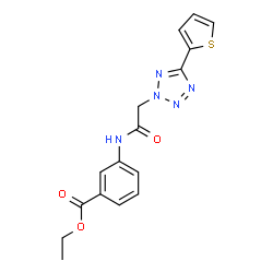 ChemSpider 2D Image | Ethyl 3-({[5-(2-thienyl)-2H-tetrazol-2-yl]acetyl}amino)benzoate | C16H15N5O3S