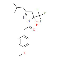 ChemSpider 2D Image | 1-[(5R)-5-Hydroxy-3-isobutyl-5-(trifluoromethyl)-4,5-dihydro-1H-pyrazol-1-yl]-2-(4-methoxyphenyl)ethanone | C17H21F3N2O3