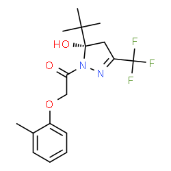ChemSpider 2D Image | 1-[(5S)-5-Hydroxy-5-(2-methyl-2-propanyl)-3-(trifluoromethyl)-4,5-dihydro-1H-pyrazol-1-yl]-2-(2-methylphenoxy)ethanone | C17H21F3N2O3