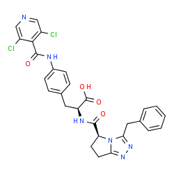 ChemSpider 2D Image | (2S)-2-({[(5S)-3-Benzyl-6,7-dihydro-5H-pyrrolo[2,1-c][1,2,4]triazol-5-yl]carbonyl}amino)-3-{4-[(3,5-dichloroisonicotinoyl)amino]phenyl}propanoic acid | C28H24Cl2N6O4