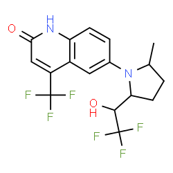 ChemSpider 2D Image | 6-(2-methyl-5-(2,2,2-trifluoro-1-hydroxyethyl)pyrrolidin-1-yl)-4-trifluoromethylquinolin-2(1H)-one | C17H16F6N2O2