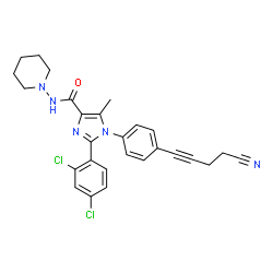 ChemSpider 2D Image | 1-[4-(4-Cyano-1-butyn-1-yl)phenyl]-2-(2,4-dichlorophenyl)-5-methyl-N-(1-piperidinyl)-1H-imidazole-4-carboxamide | C27H25Cl2N5O
