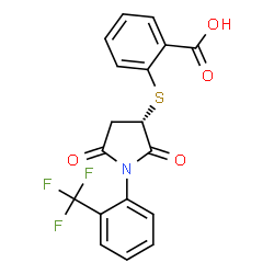 ChemSpider 2D Image | 2-({(3S)-2,5-Dioxo-1-[2-(trifluoromethyl)phenyl]-3-pyrrolidinyl}sulfanyl)benzoic acid | C18H12F3NO4S