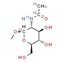 ChemSpider 2D Image | Methyl 2-deoxy-2-[(~13~C_2_)ethanoyl(~15~N)amino]-alpha-D-(1-~13~C)glucopyranoside | C613C3H1715NO6