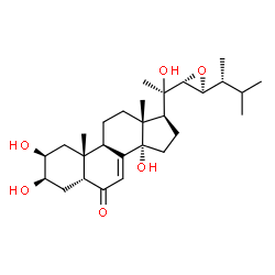ChemSpider 2D Image | (2Î²,3Î²,5Î²,22R,23S)-22,23-Epoxy-2,3,14,20-tetrahydroxyergost-7-en-6-one | C28H44O6