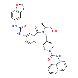 ChemSpider 2D Image | 1-(1,3-Benzodioxol-5-yl)-3-[(2R,3R)-5-[(2S)-1-hydroxy-2-propanyl]-3-methyl-2-{[methyl(1-naphthylcarbamoyl)amino]methyl}-6-oxo-3,4,5,6-tetrahydro-2H-1,5-benzoxazocin-8-yl]urea | C35H37N5O7