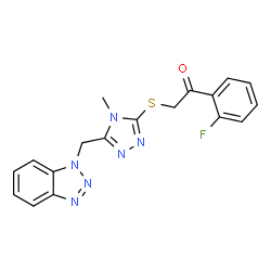 ChemSpider 2D Image | 2-[[5-(1-benzotriazolylmethyl)-4-methyl-1,2,4-triazol-3-yl]thio]-1-(2-fluorophenyl)ethanone | C18H15FN6OS