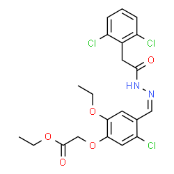 ChemSpider 2D Image | Ethyl {5-chloro-4-[(Z)-{[(2,6-dichlorophenyl)acetyl]hydrazono}methyl]-2-ethoxyphenoxy}acetate | C21H21Cl3N2O5