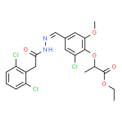 ChemSpider 2D Image | Ethyl 2-{2-chloro-4-[(Z)-{[(2,6-dichlorophenyl)acetyl]hydrazono}methyl]-6-methoxyphenoxy}propanoate | C21H21Cl3N2O5