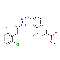 ChemSpider 2D Image | Ethyl 2-{5-chloro-4-[(Z)-{[(2,6-dichlorophenyl)acetyl]hydrazono}methyl]-2-methoxyphenoxy}propanoate | C21H21Cl3N2O5