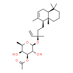 ChemSpider 2D Image | (3R)-3-Methyl-5-[(1S,4aS,8aS)-2,5,5,8a-tetramethyl-1,4,4a,5,6,7,8,8a-octahydro-1-naphthalenyl]-1-penten-3-yl 3-O-acetyl-6-deoxy-beta-D-galactopyranoside | C28H46O6