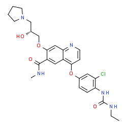 ChemSpider 2D Image | 4-{3-Chloro-4-[(ethylcarbamoyl)amino]phenoxy}-7-[(2R)-2-hydroxy-3-(1-pyrrolidinyl)propoxy]-N-methyl-6-quinolinecarboxamide | C27H32ClN5O5