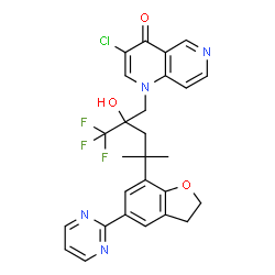 ChemSpider 2D Image | 3-Chloro-1-{2-hydroxy-4-methyl-4-[5-(2-pyrimidinyl)-2,3-dihydro-1-benzofuran-7-yl]-2-(trifluoromethyl)pentyl}-1,6-naphthyridin-4(1H)-one | C27H24ClF3N4O3