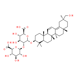 ChemSpider 2D Image | (3beta)-30-Hydroxyoleana-11,13(18)-dien-3-yl 2-O-beta-D-glucopyranuronosyl-alpha-D-glucopyranosiduronic acid | C42H64O14