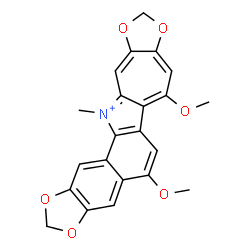 ChemSpider 2D Image | 5,7-Dimethoxy-13-methyl[1,3]benzodioxolo[5,6-g][1,3]dioxolo[5,6]cyclohepta[1,2-b]indol-13-ium | C22H18NO6
