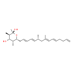 ChemSpider 2D Image | (5R)-2,4-Dideoxy-5-[(2E,4E,6R,8E,10E)-6,8-dimethyl-2,4,8,10,14-pentadecapentaen-1-yl]-2,4-dimethyl-1-C-methyl-beta-L-arabinopyranose | C25H40O3